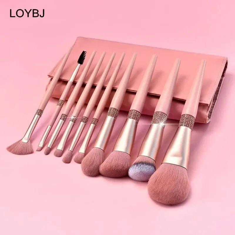 Juego de 10 Uds de brochas de maquillaje de diamantes, herramienta de mezcla de cosméticos, base en polvo, colorete, resaltado, sombra de ojos, cepillo para cejas y pestañas — image 2