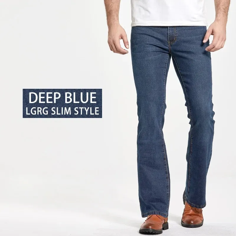 Mens Boot Cut Jeans Slightly Flared Slim Fit Blue Black Trousers Designer Classic Male Stretch Denim Pants — image 14