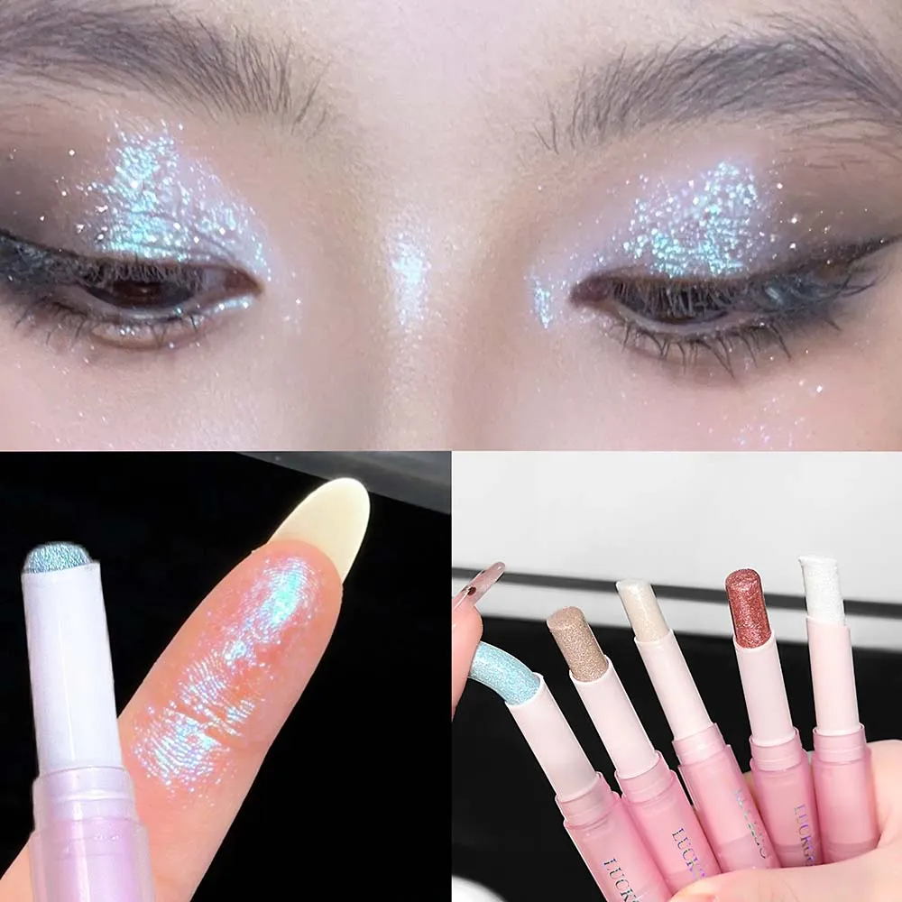 Funkelnder wasserfester Lidschatten-Textmarker, blauer Diamant-Gelee-Lidschattenstift, glitzernder rosa lila Lidschatten, erhellt das Make-up — image 5