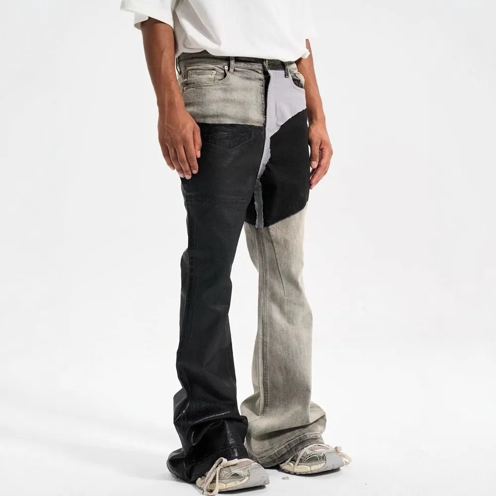 Ανδρικό χρώμα Contrast Casual Trendy Απλό Basic Slim Flare τζιν παντελόνι Four Seasons New Fashion Ανδρικό τζιν παντελόνι Streetwear — image 4