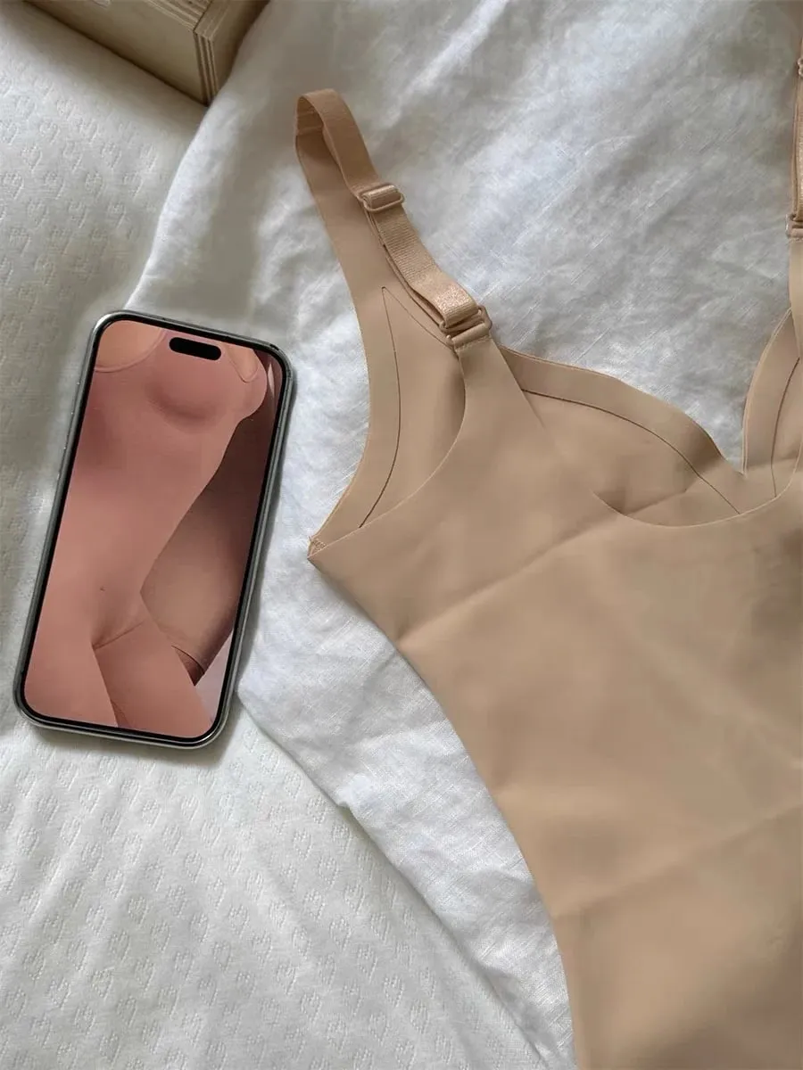 Sem costura shapewear bodysuit mulher sólida ultra-fino u-back bodysuit feminino alta elasticidade magro camisola de uma peça roupa interior novo — image 6