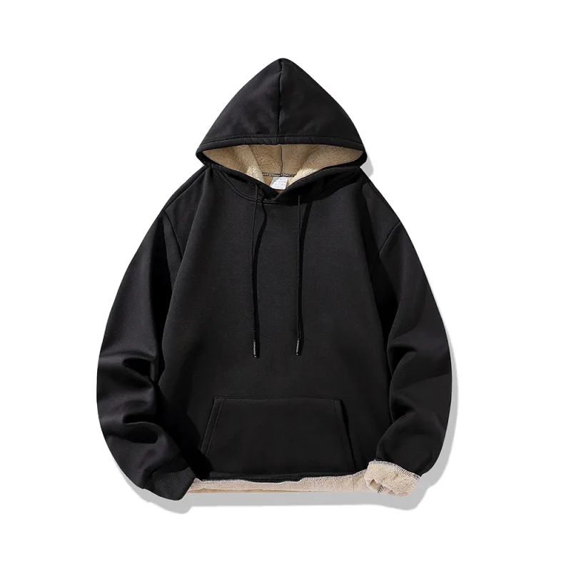 Winter Lambswool Hoodies Thicken Warm Windproof Sweatshirts Print Hooded Pullover Loose Men Women Winter Hoodies Black — image 8