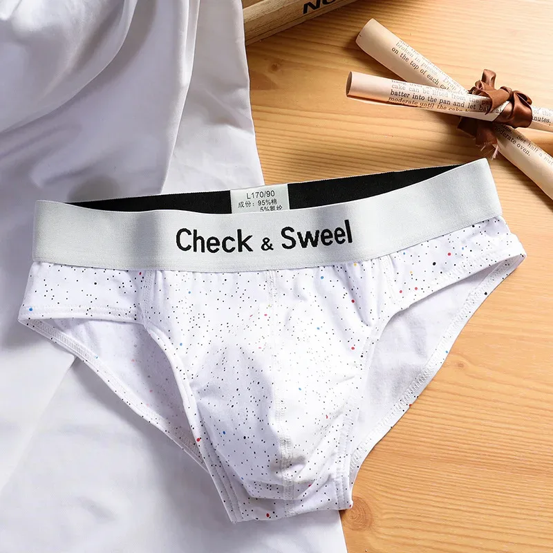 Bedruckte gepunktete Unterwäsche für Herren aus reiner Baumwolle, Dreieckshose, Sommer, Sport, Jugend, lockere und atmungsaktive Dreieckshose