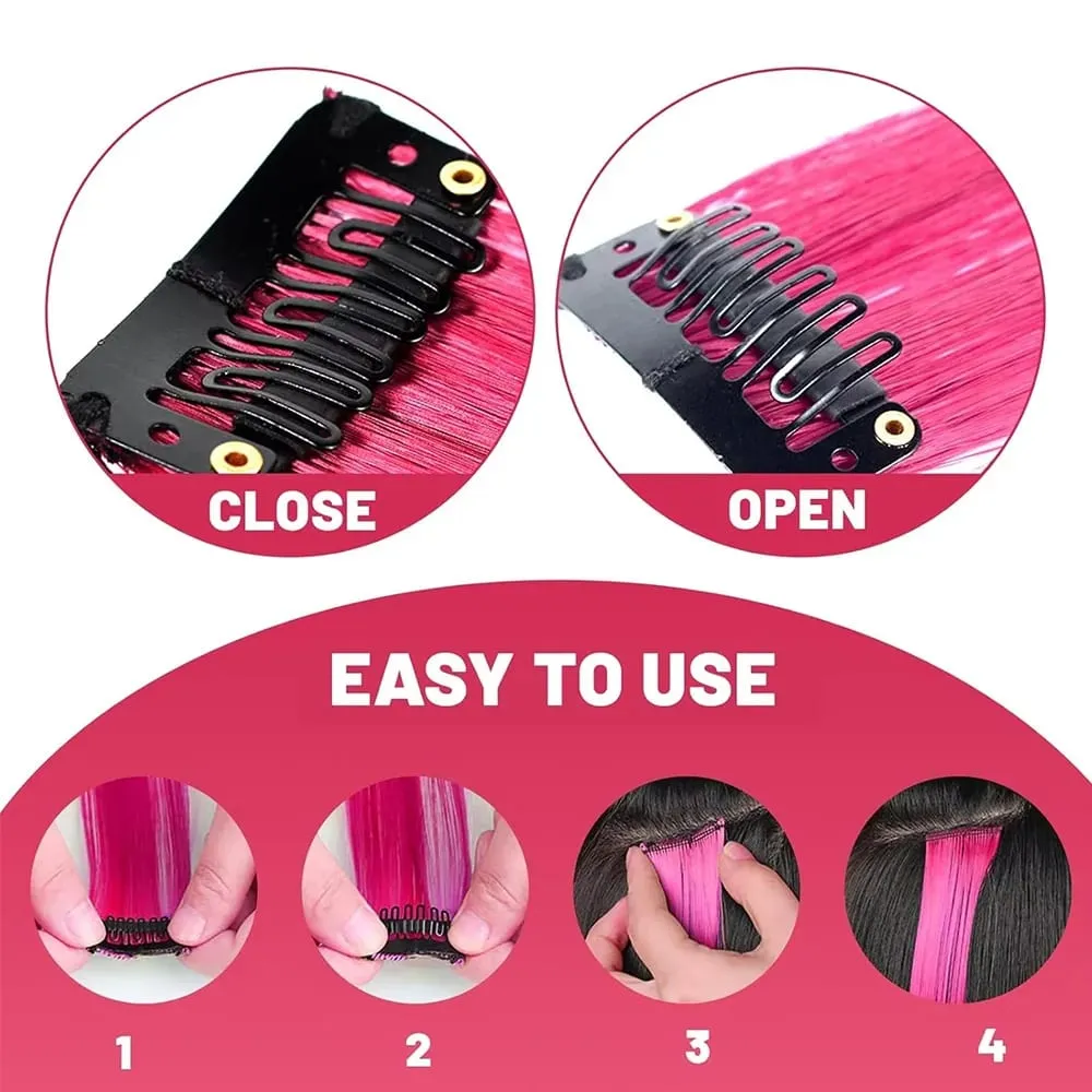 Synthetic Colorful 5pcs/set Clip Hair Extensions High Temperature Long Straight Hairpieces for Women Daily Party Use — image 5