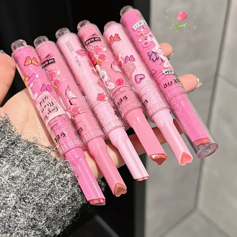 Gege Bear Garden Pink Rabbit Jelly Lip Gloss Solid Lip Glaze Mirror Glass Water Light Heart Shape Lipstick Korean Lip Tint — image 2