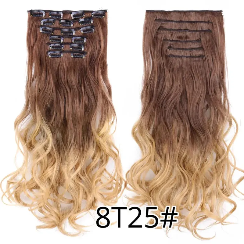 คลิปสีดำในส่วนขยายตรง 22 "ยาวสังเคราะห์หนาคลิปบนผมสำหรับผู้หญิง 6 ชิ้น/เซ็ต CURLY Full HEAD งานแต่งงานทุกวัน — image 45