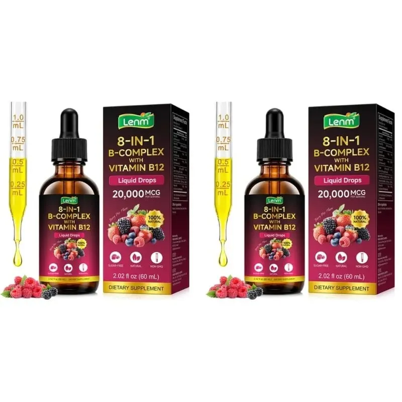 Lenm B Kompleks Sıvı Damlaları 8'i 1 arada B12 ile 2000mcg B1 B2 B3 B5 B6 B7 Enerji ve Metabolizma Desteği için Folat Şekersiz 60ML — image 9