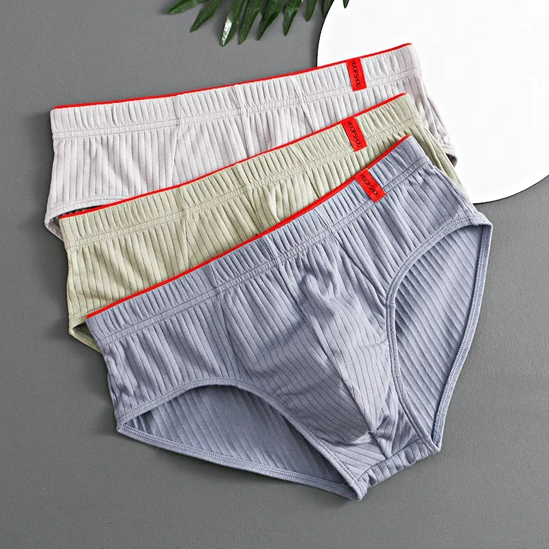 1/3PCS 남자 팬티 중반 허리 탄성 부드러운 통기성 방부제 U 볼록 스트라이프 솔리드 컬러 캐주얼 남자 속옷 속옷 남자 — image 31