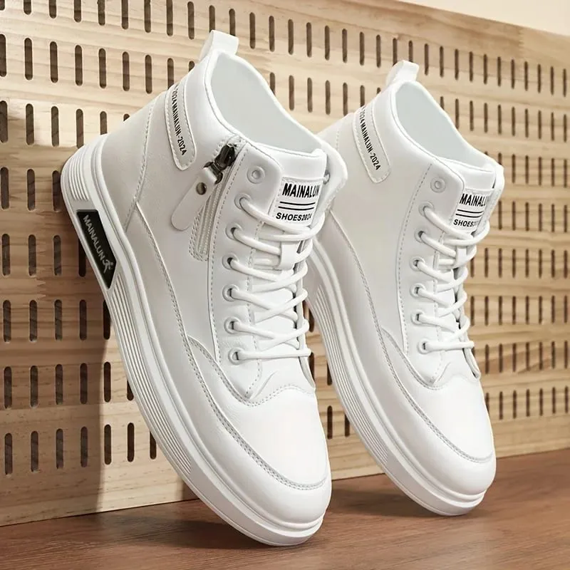 Sneakers alte da uomo progettate per tutte le stagioni caratterizzate da una suola in PU antiscivolo e un design bianco senza lacci adatto per l'urbano — image 2