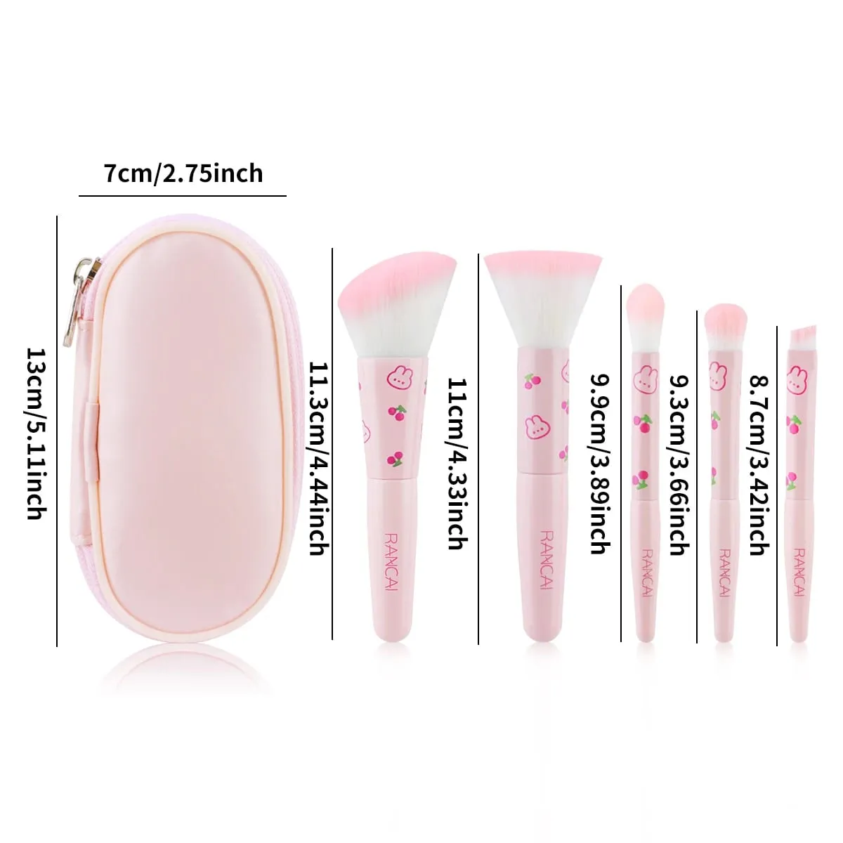 5 Keping Set Berus Mekap Padat Comel Dengan Berus Premium Sarung untuk Alat Kecantikan Aplikasi Pemerah Mata Bedak Tanpa Cacat — image 3