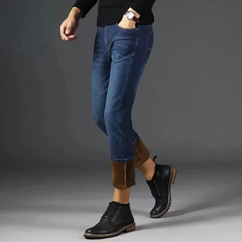 Jeans da uomo foderati in pile riflettente - Fodera spessa e calda Denim resistente e finiture riflettenti Sicuri per gli spostamenti notturni invernali e il tempo libero — image 5