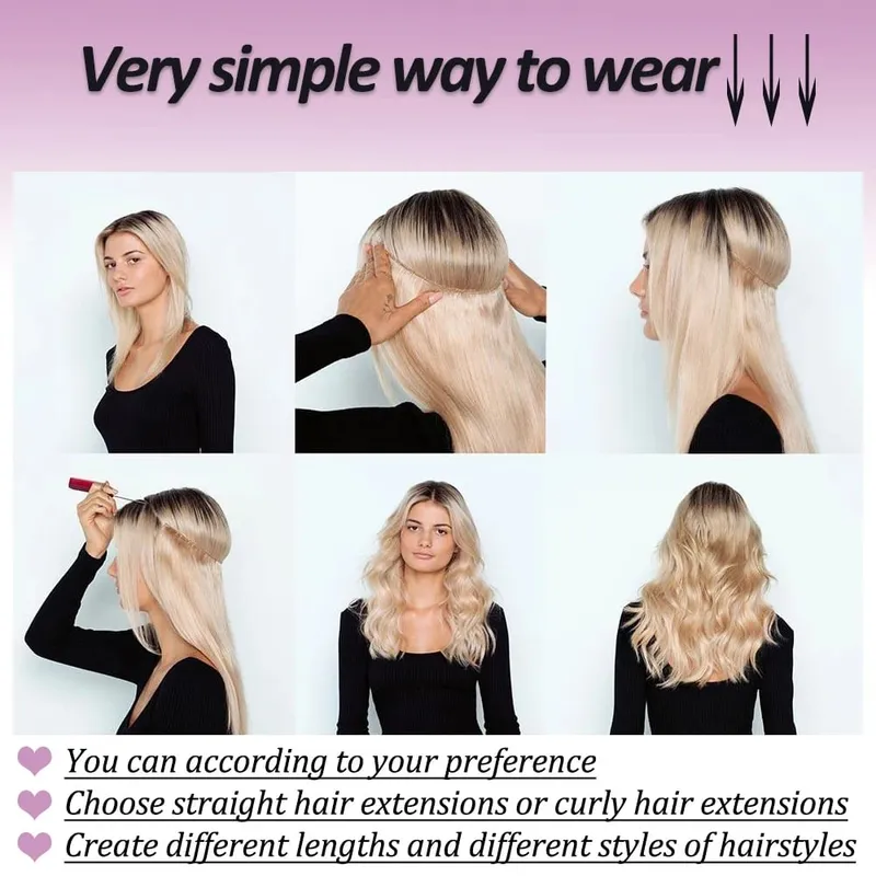 No Clips In Long Wavy Hair Extension Invisible Wire Hidden Fish Line False Hair Piece Synthetic Natural Black Blonde 16”22”32” — image 4
