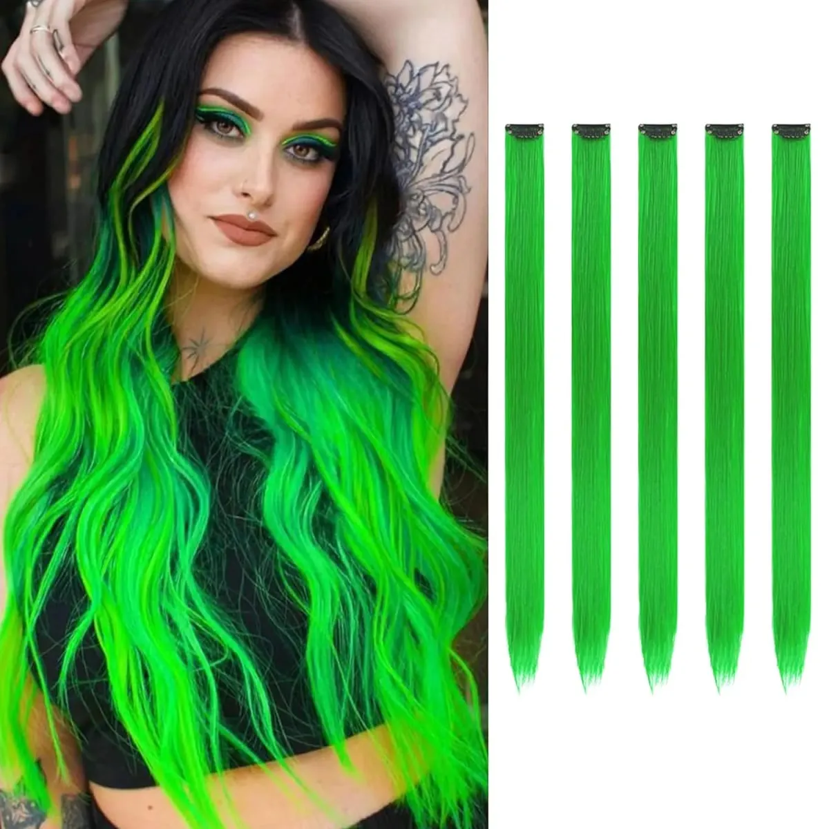 5PCS Colored Clip in Synthetic Hair Extensions Party Highlights Colorful Hair Extensions Rainbow Fake Hair Clips Hairpieces — image 9