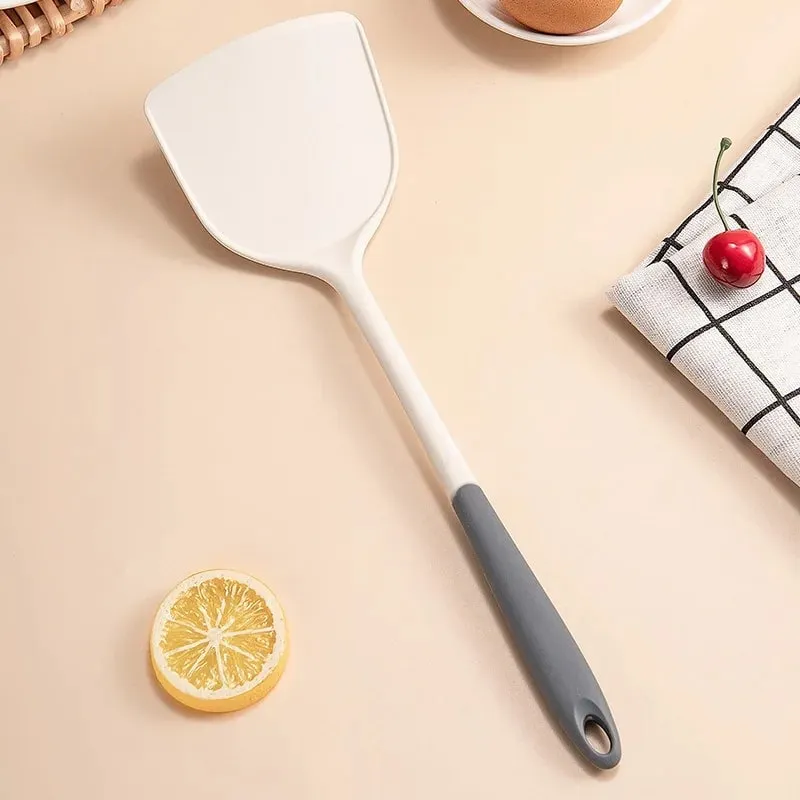Juego de 1/2/3/4 espátula de silicona gris y blanca, juego de cuchara para sopa, sartén antiadherente, herramientas de cocina, kit de cocina