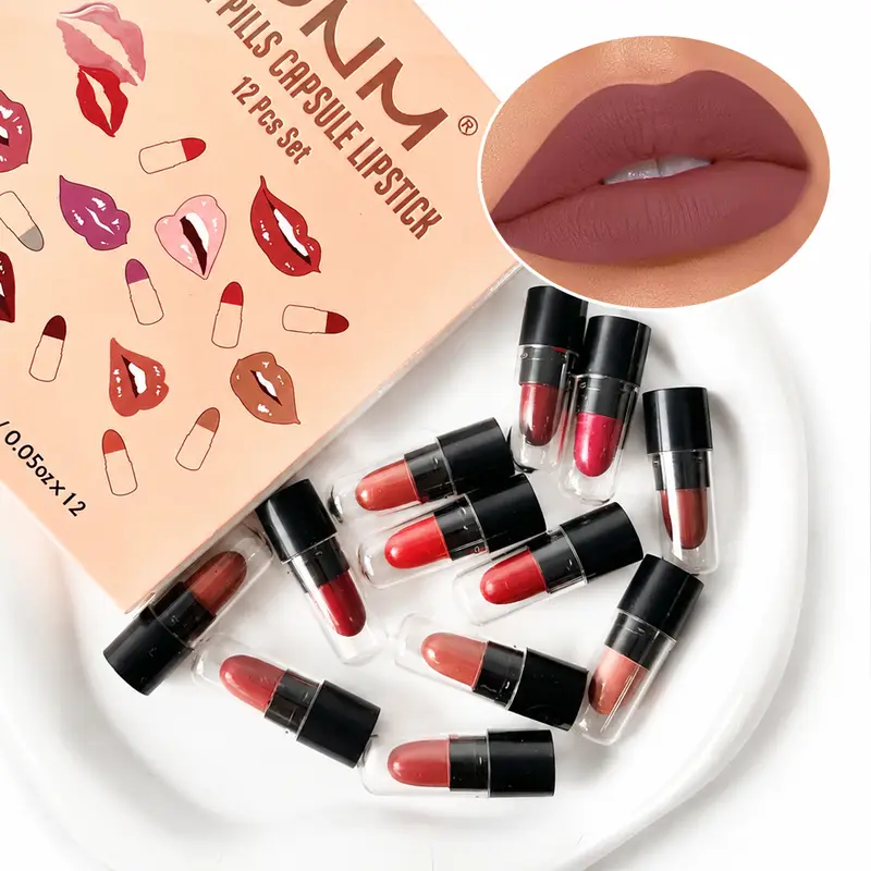 DNM Mini Capsule ลิปสติก 12 สี Matte กันน้ำทนทานและไม่ง่ายที่จะติดถ้วยสี Rendering ลิปสติก — image 2
