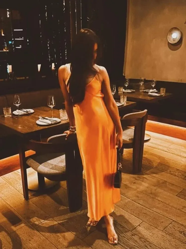 Pakaian Maxi Noda Tanpa Belakang Pejal Wanita Kasual Tali Spaghetti V-leher Pakaian Pinggang Tinggi 2026 Gaun Pesta Percutian Musim Panas Wanita — image 3
