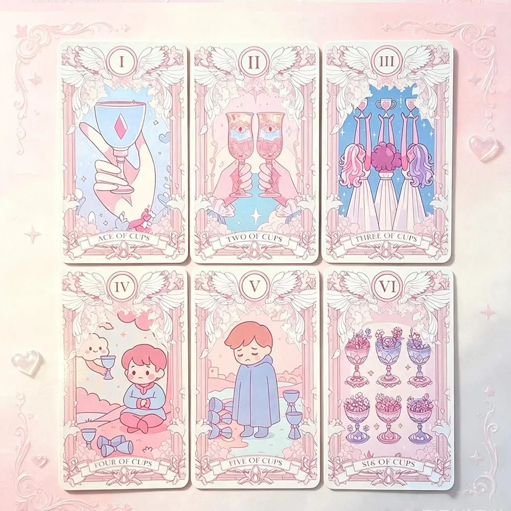 Mazzo di tarocchi rosa di grandi dimensioni da 78 pezzi Kawaii con guida - Illustrazione anime carina per il gioco da tavolo di divinazione del destino — image 4