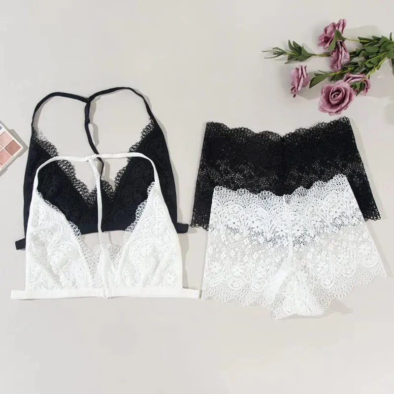Set reggiseno di pizzo da donna chiusura frontale bralette ultra sottile push up lingerie sexy reggiseno trasparente mutandine a vita bassa biancheria intima senza fili — image 2