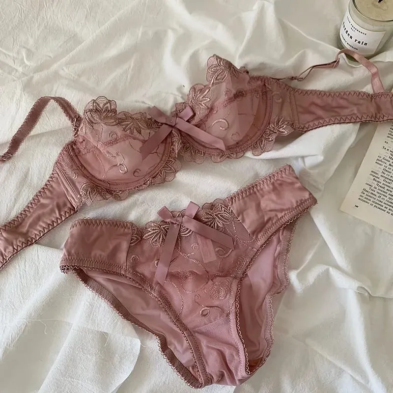 Bralet Tipis Tanpa Empuk untuk Payudara Kecil Ultra Nipis Bra Renda Boleh Laras Set Pakaian Dalam Halterneck Seksi untuk Wanita BANERDANNI — image 3