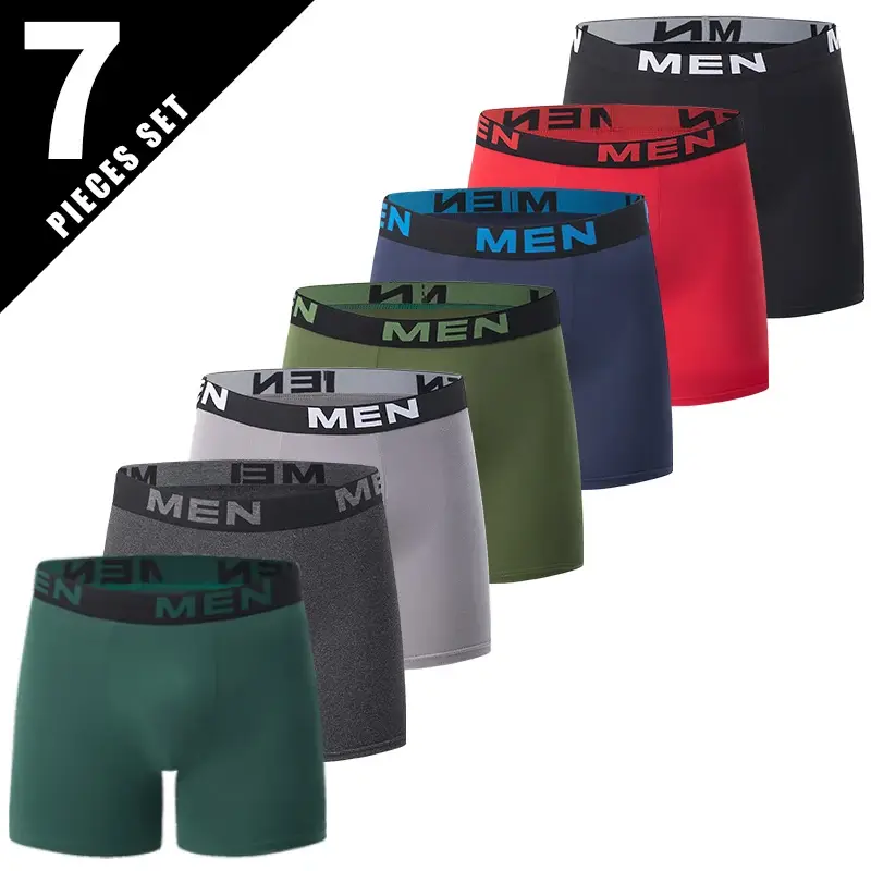 7-piece Set of Four Season Men's Solid Color Long Casual Underwear, Fashionable Sports Underwear, Plus Size Flat Corner Pants — image 2