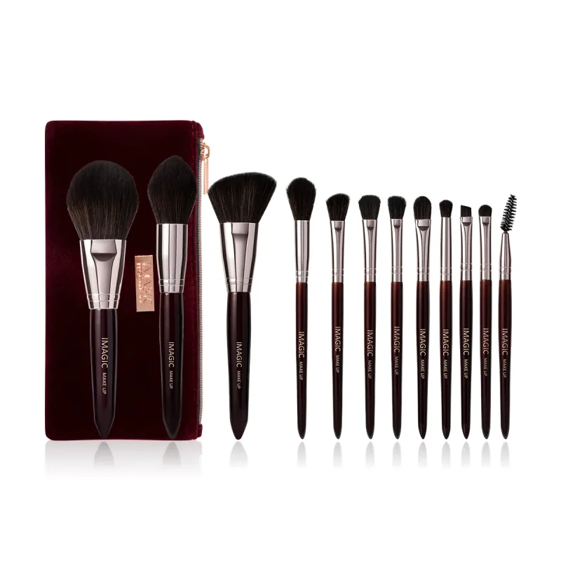 12 Buah/Kit Set Kuas Rias Eyeshadow Bedak Blush Stabilo Rambut Sintetis Alami Alat Kecantikan Kosmetik Profesional