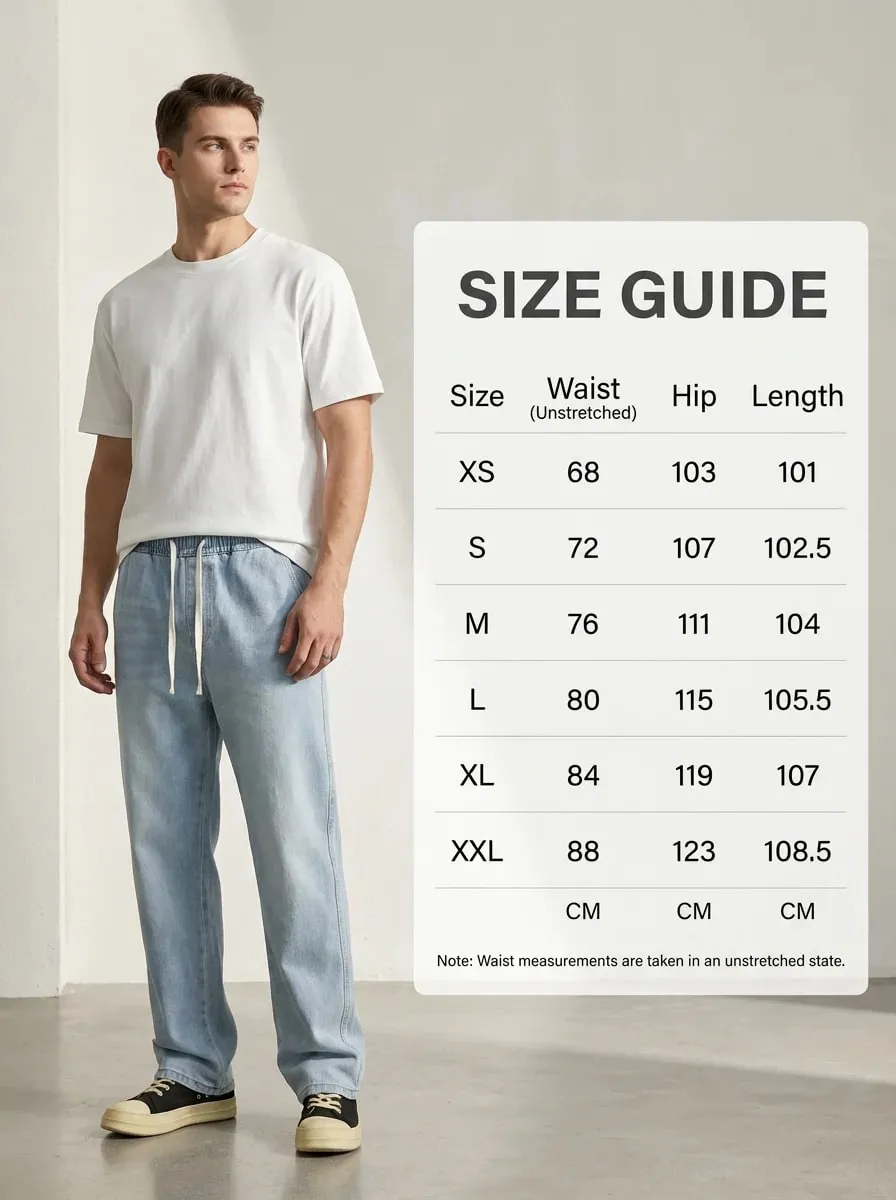 Heren lichtblauwe elastische taille trekkoord losse jeans lente zomer herfst winter veelzijdige comfortabele pasvorm casual denim broek — image 8