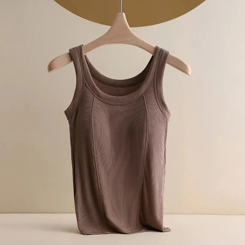 M-4XL für 45–105 kg, gefädeltes Baumwoll-Camisole-Top in Übergröße mit integriertem BH für Damen, modale, nahtlose Unterwäsche, Tank-Tops — image 13