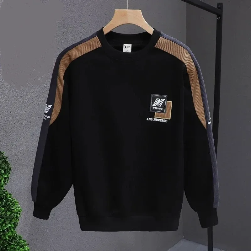 Men Clothes Embroidery Contrast Patchwork Trend Hoodies Sweatshirts Spring Autumn Long Sleeve Loose Vintage Tops Fashion Casual — image 6