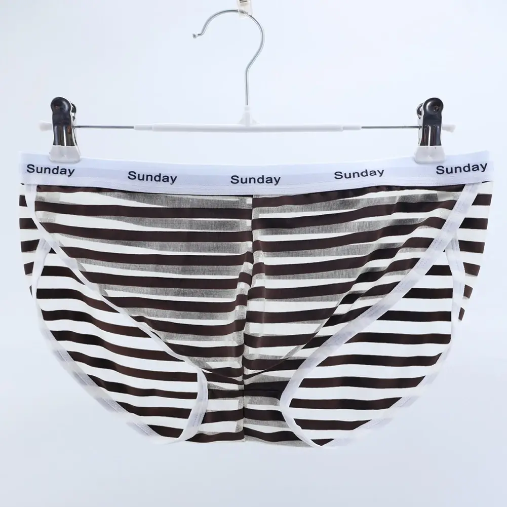 Men Casual Transparent Striped Mesh Briefs Side Fork Panties Shorts Breathable Pouch Man Comfortable Home Underwear — image 17