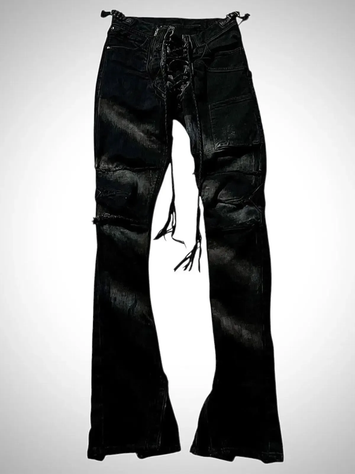 Ifsixwasnine Vision seprané pruhované šněrovací slim-fit stahovací džíny