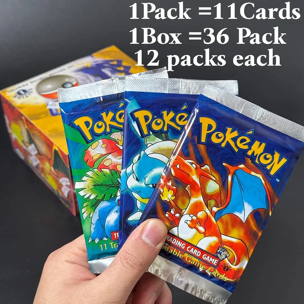 Pacote inteiro pkm 1ª edição booster ptcg cartões proxy para conjunto base pacote charizard blastoise venusaur tcg cartões 11 unidades/pacote brinquedo — image 5