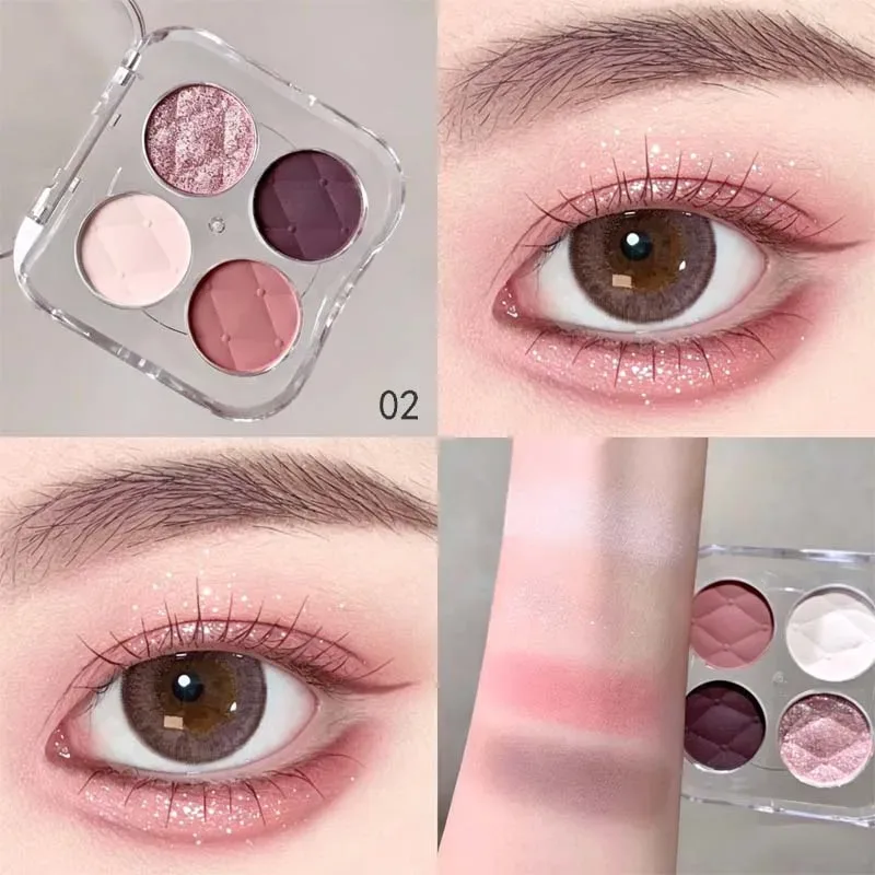4 barvy Matné jemné třpytky Paletka očních stínů s nízkou sytostí Dlouhotrvající hedvábný a snadno barvící broskvový pudr Denní make-up očí — image 8