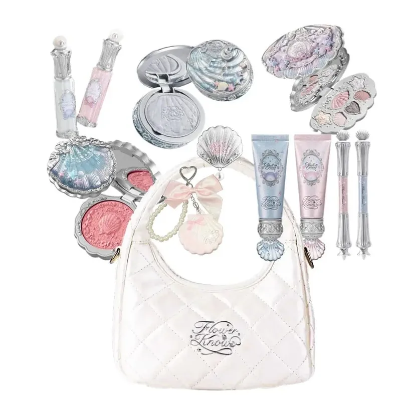 Makyaj Seti Çiçek Bilir Kabuk İnci Tavşan Bahçe Ayar Pudrası Dudak Parlatıcısı Allık Hepsi Bir Arada Kabartma Tozu Glitter Fosforlu Kit — image 3