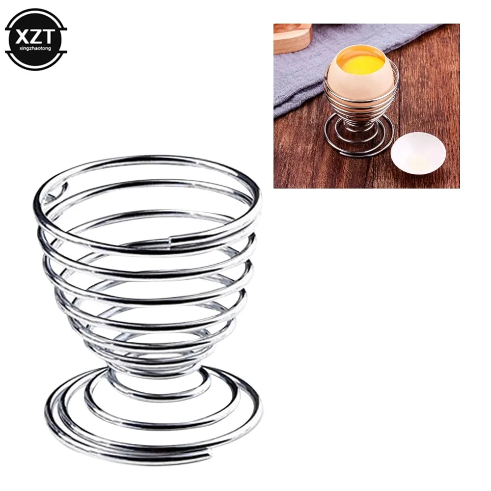 2 szt. Uchwyt na jajka spiralny Stainelss kieliszek do jajek gotowana kuchnia śniadanie gotowany na twardo uchwyt sprężynowy kieliszek do jajek narzędzie kuchenne gadżet kuchenny