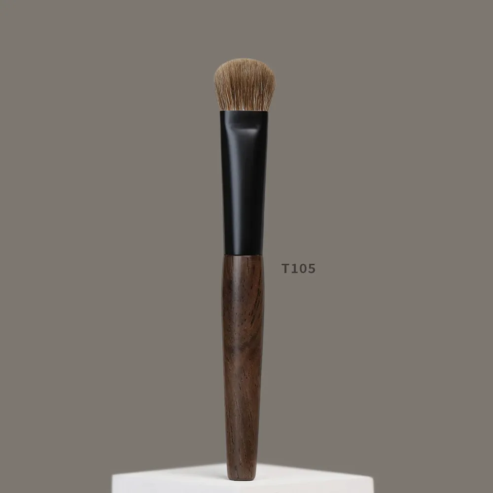 T105 Pennelli per trucco professionali fatti a mano Pennello per correttore in pelo di capra naturale Pennello per fondotinta piccolo Pennello per trucco con manico in legno di ebano — image 3