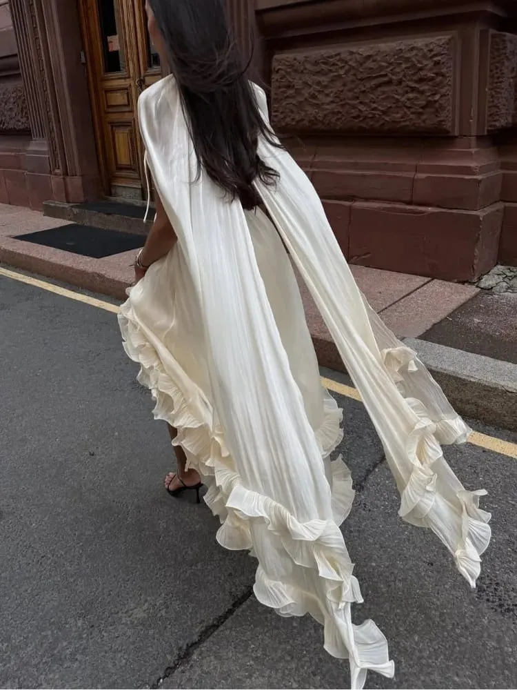 Gaun Maxi Bergolek Berbilang Lapisan Pepejal Wanita Gaun Pesta Percutian Tinggi Tanpa Lengan Tanpa Lengan Elegan Wanita Gaun Pesta Percutian yang bergaya — image 4
