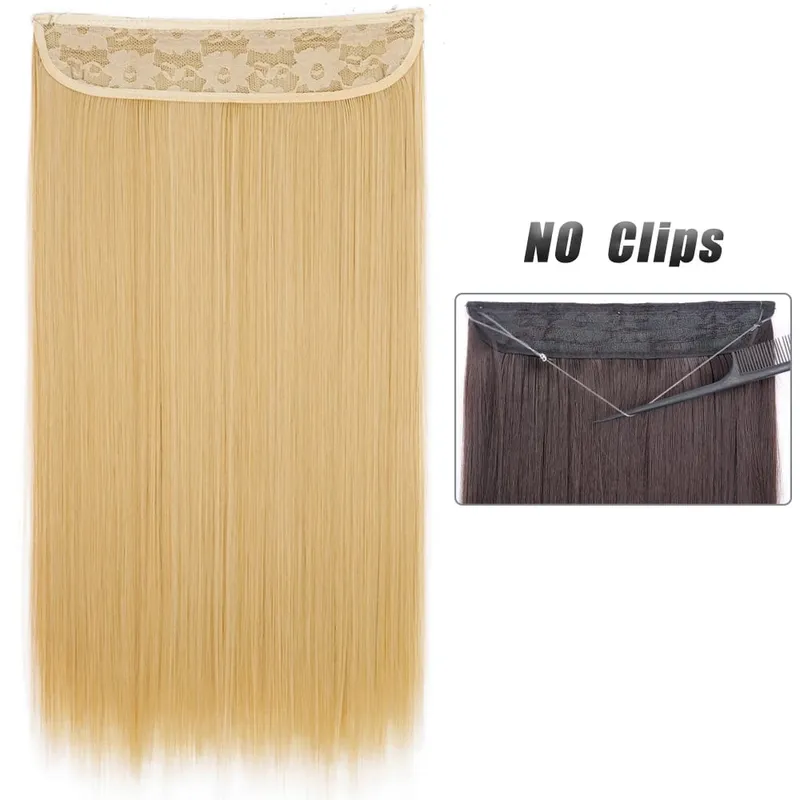 No Clip Natural Hair Extensions Invisible Wire Synthetic Long Straight Black Brown Blonde False Fish Line Hairpiece For Women
