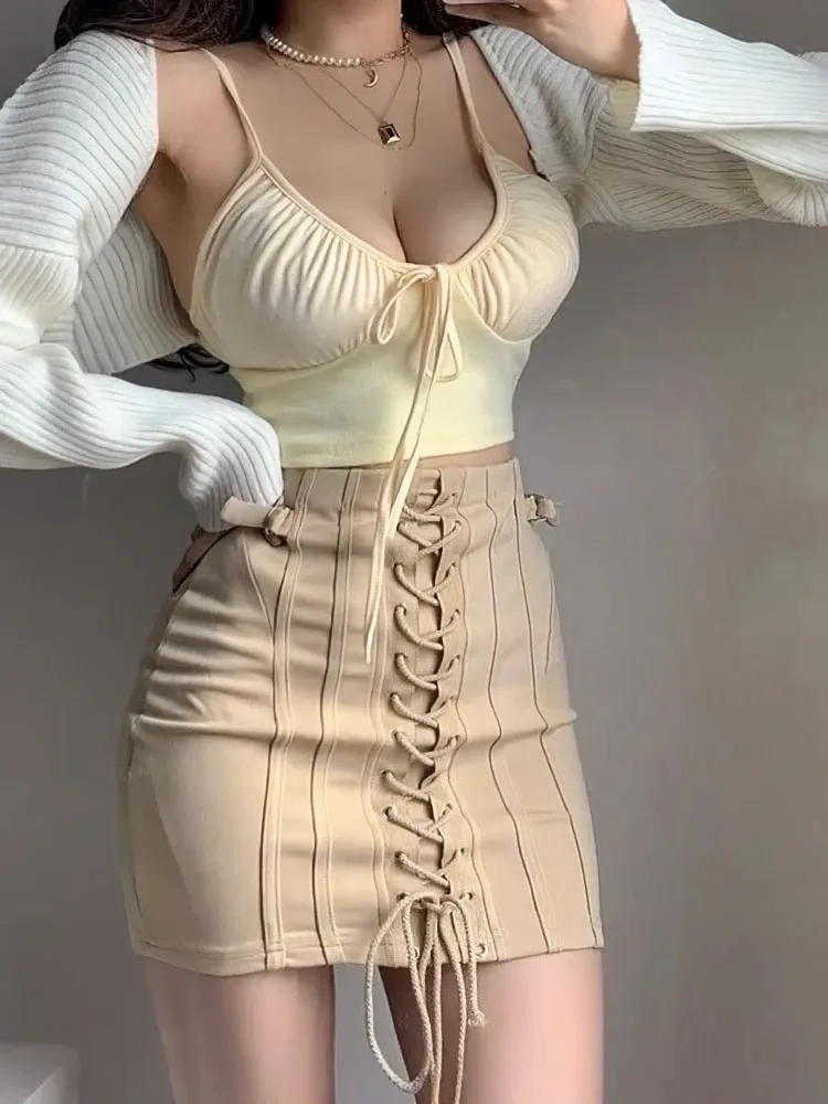 Baju Atasan Bra Asas Beige Seksi Wanita Atasan Bahu Tanpa Bahu Dengan Tali Nipis 100% Kapas Pakaian Dalam Bustier Bahagian Depan Comel Berikat Tunduk Camis