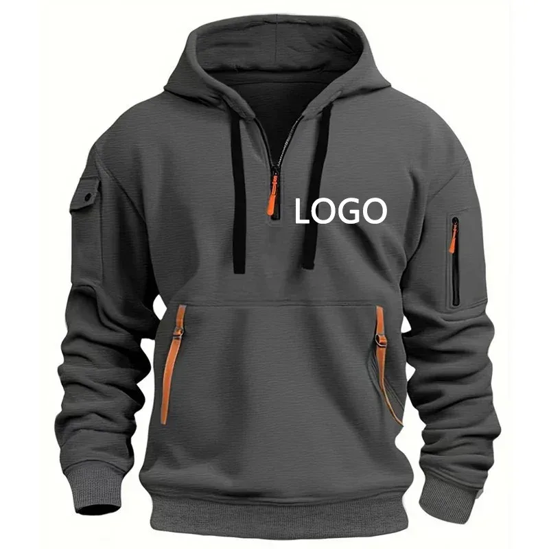 Nuevas sudaderas con capucha personalizadas con hombros descubiertos para hombre, deporte de ocio, sudaderas holgadas con bolsillo en el brazo y cremallera múltiple, chaqueta con capucha a la moda, Jersey