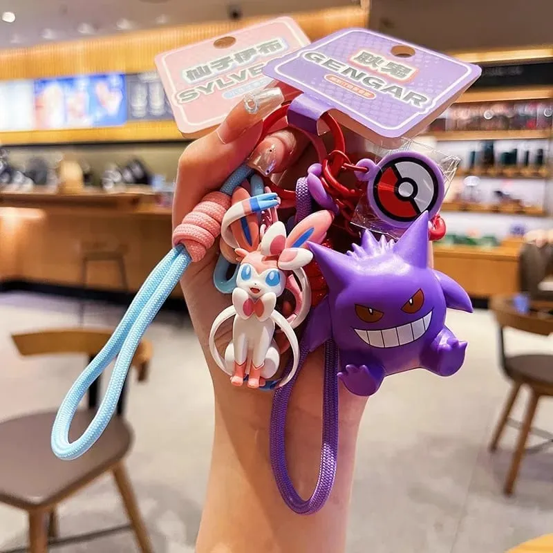 Genuine Pokemon Keychain Pikachu Gengar Sylveon Sprigatito Quaxly Fuecoco Anime Action Figure Toy Keyring Fragrance Pendant Gift — image 1