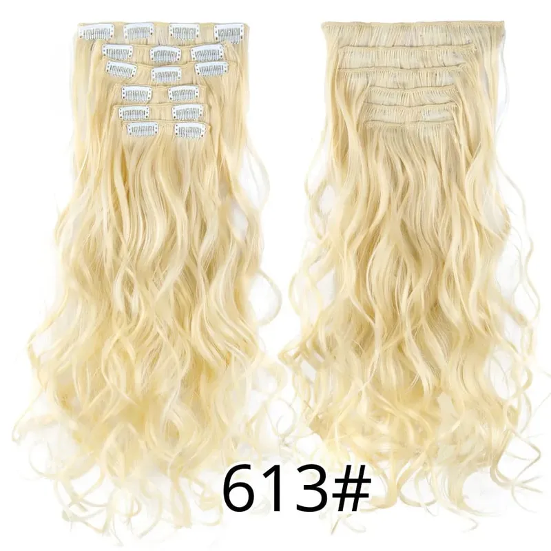 คลิปสีดำในส่วนขยายตรง 22 "ยาวสังเคราะห์หนาคลิปบนผมสำหรับผู้หญิง 6 ชิ้น/เซ็ต CURLY Full HEAD งานแต่งงานทุกวัน — image 52