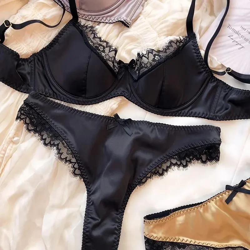 2025 Nuovo Sottile Sexy Del Merletto Del Cotone Patchwork Insieme Del Reggiseno Delle Donne Push Up Raccogliere Biancheria Intima Sexy Mutandine e boxer Lingerie di Raso Ragazze Intimo — image 8