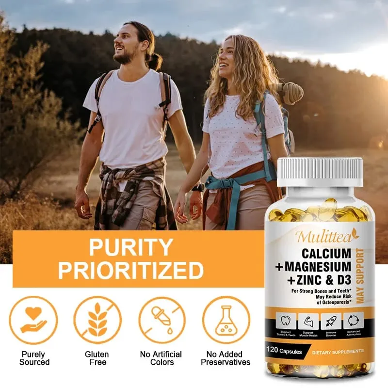 Capsule di calcio, magnesio e zinco Mulittea con vitamina D3 per ossa forti e salute del sistema nervoso e promuovono la crescita cellulare — image 3