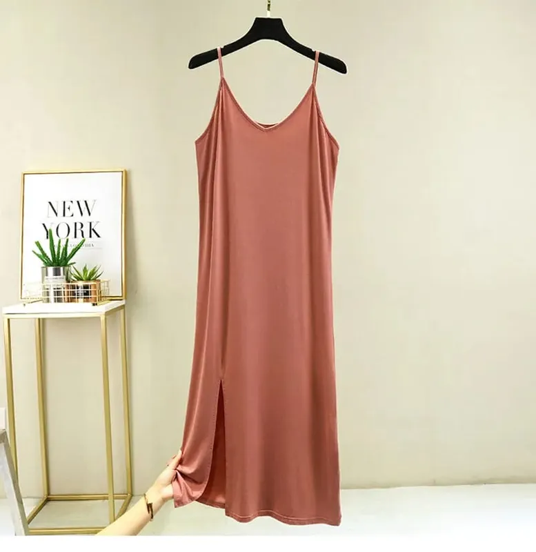 Womens Modal Volledige Slip Jurk Ondergoed Veststrap Solid Lange Onder Jurk Hemdje Slips Innerlijke Petticoat Vrouwen Intimates — image 11