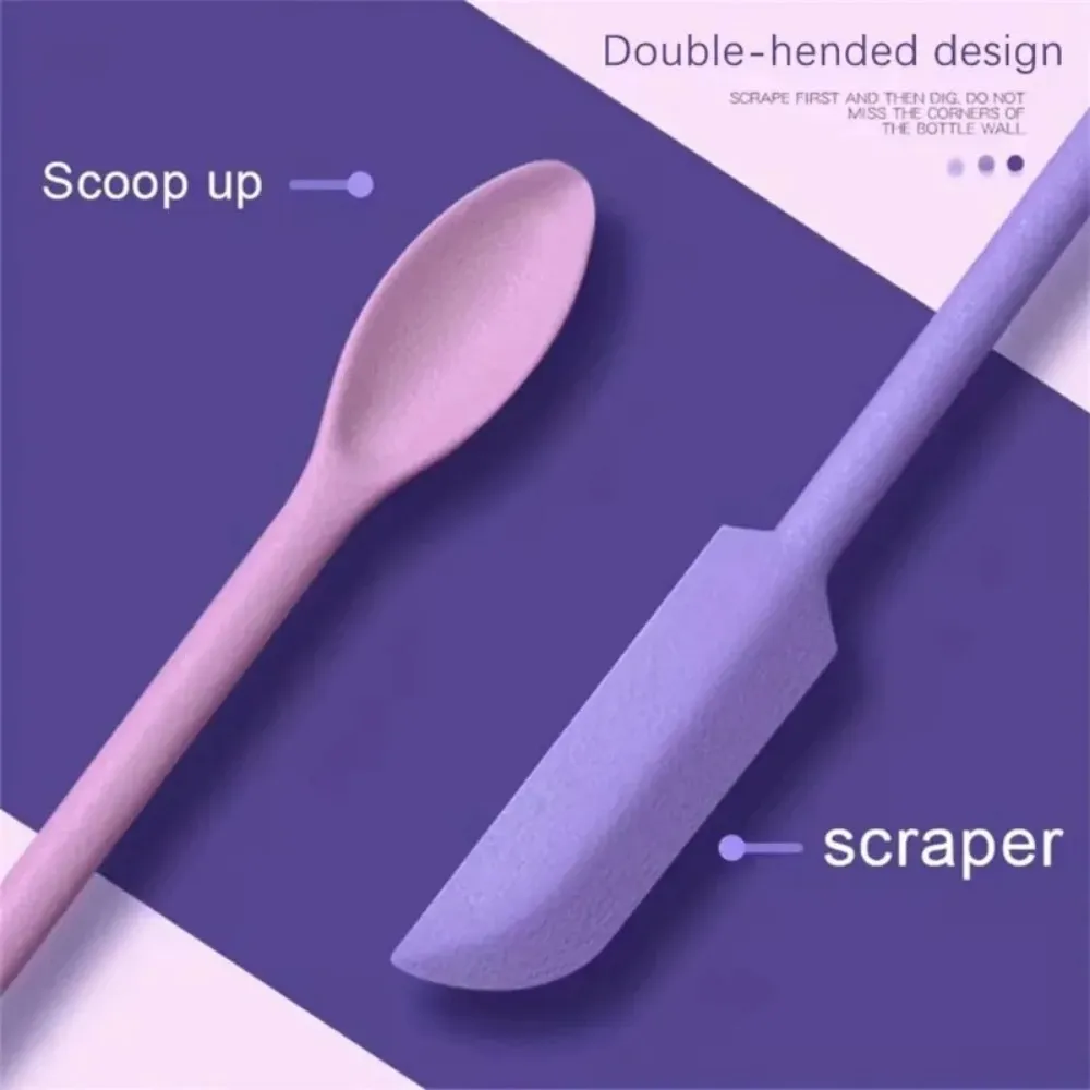 3 pçs espátula de silicone de cabeça dupla escova macia colher de escavação cosmética alongada jam raspagem colheres de maquiagem portátil conjunto — image 2