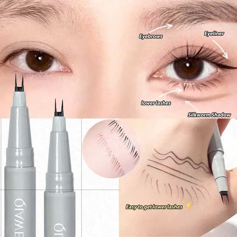 Eyeliner Cair Cakar Ganda Ultratipis 2 Ujung Garpu Tahan Air Pensil Eyeliner Bulu Mata Bawah Cepat Kering Riasan Mata Tahan Keringat — image 2