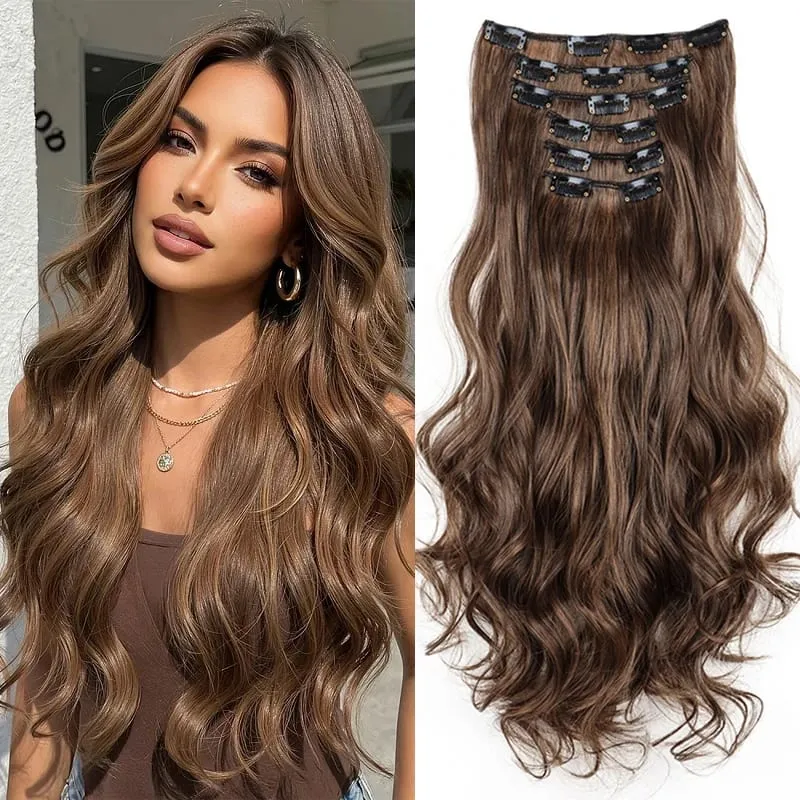 22Inci Sintetik 6pcs/set Sambungan Rambut Kerinting Panjang Tebal Potongan Rambut Lembut untuk Liputan Garis Rambut Pendek untuk Penggunaan Harian Wanita — image 2