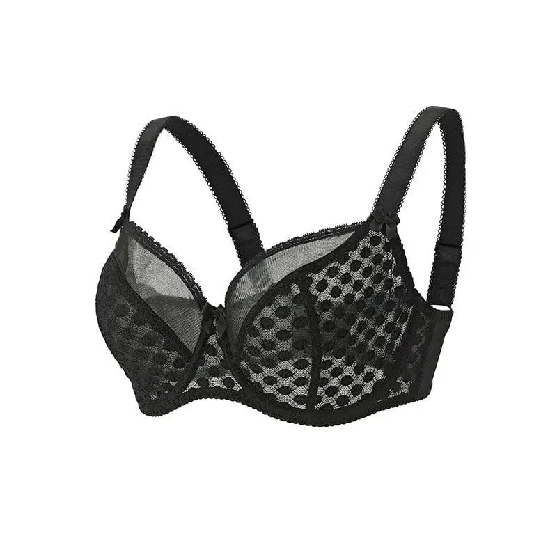Wanita Curvy Plus Size Polka Dot Mesh Lace Bra Set Panty Underwire Support Full Figure Big Cup E F G H I Breathable Lingerie 2pcs — image 5
