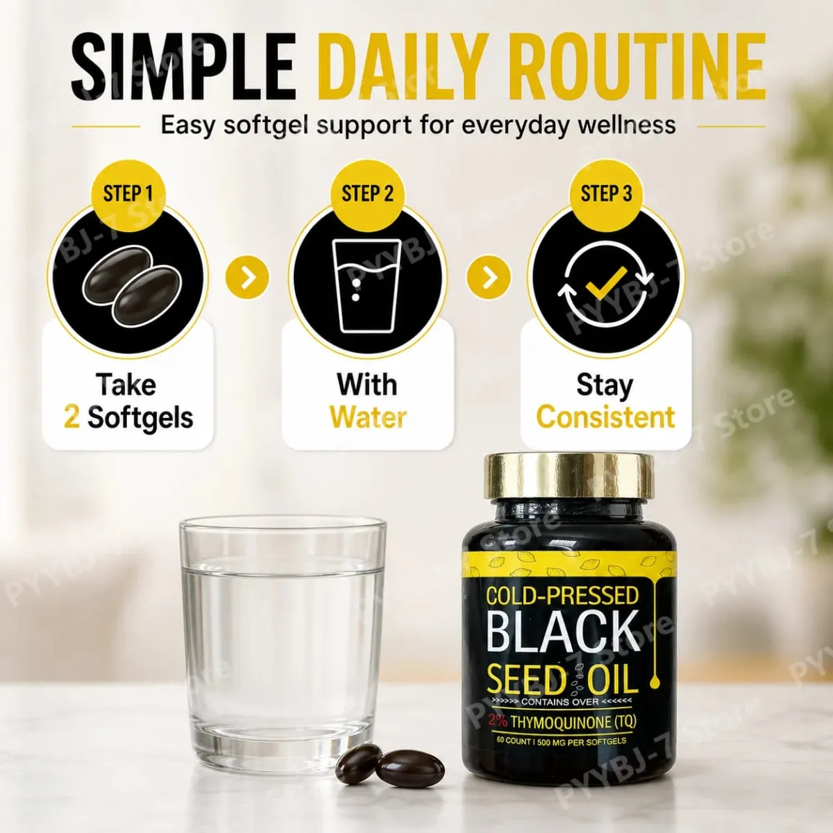 Black Seed Oil Capsules Cold Pressed Contain 1000mg Natural Nigella Sativa Oil – Daily Herbal Supplement 60 Count Per Bottle — image 6