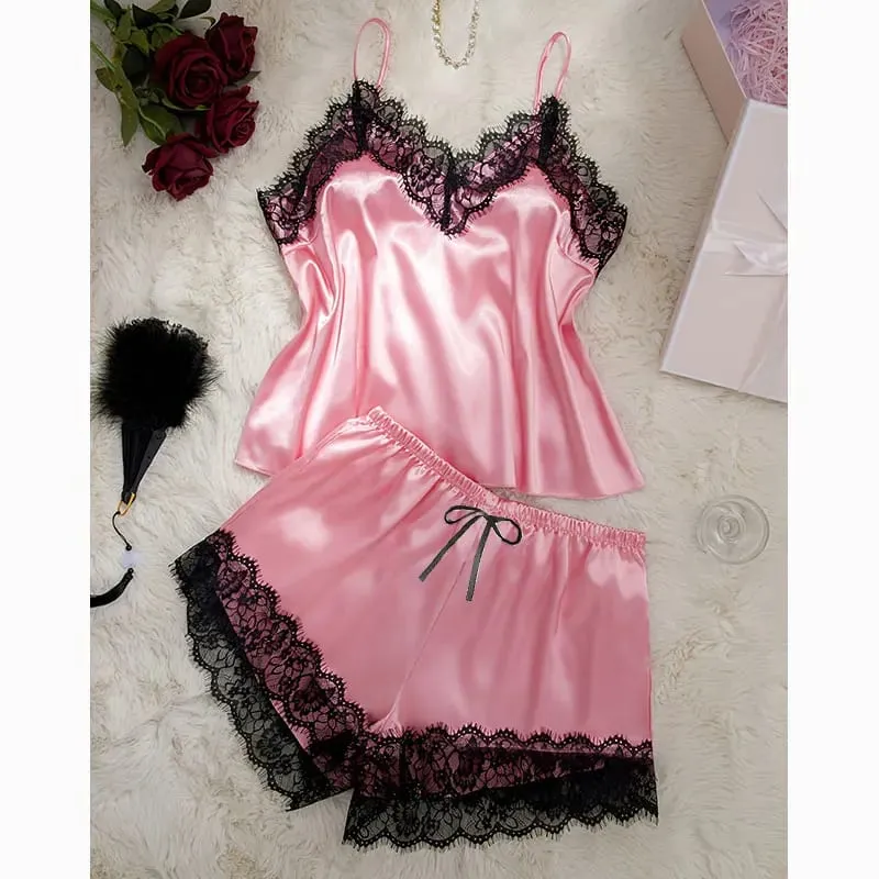Silky Bra Shorts Pajamas Set Solid Summer Lingerie Women Intimacy Sets Comfortable Seamless Bras Underwear Satin Home Apparel — image 6